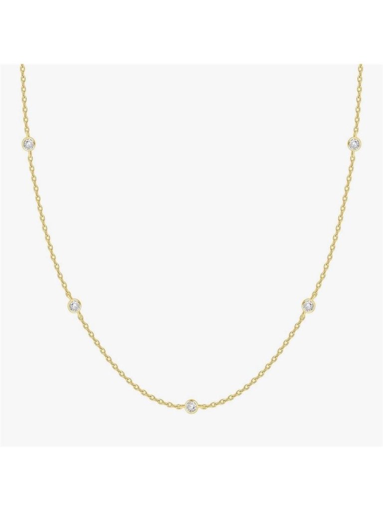New 14k Gold Plated Cubic Zirconia Station Necklace
